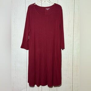 Travelsmith Burgundy Red Rayon Spandex Long Sleeve Dress Size Large Petite